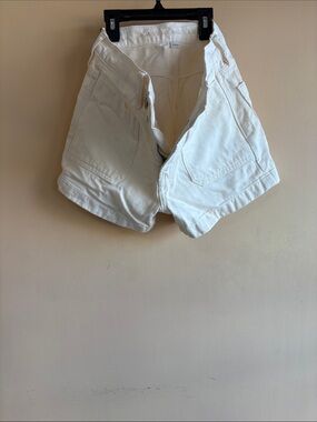 High-Rise White Denim Shorts with Front Patch Pockets